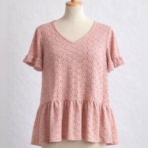 Elegant Pink Eyelet Blouse